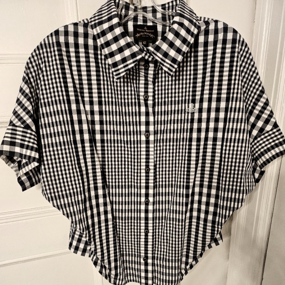 Vivienne Westwood, Anglomania, Navy & White Check, Ruched Detailing at Sides
